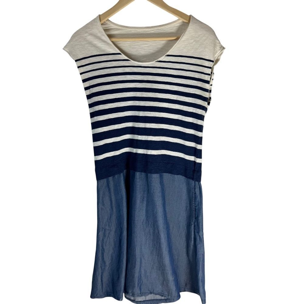 Comptoir DesCottoniers Navy Striped Chambray Skirted Dress Sz XS